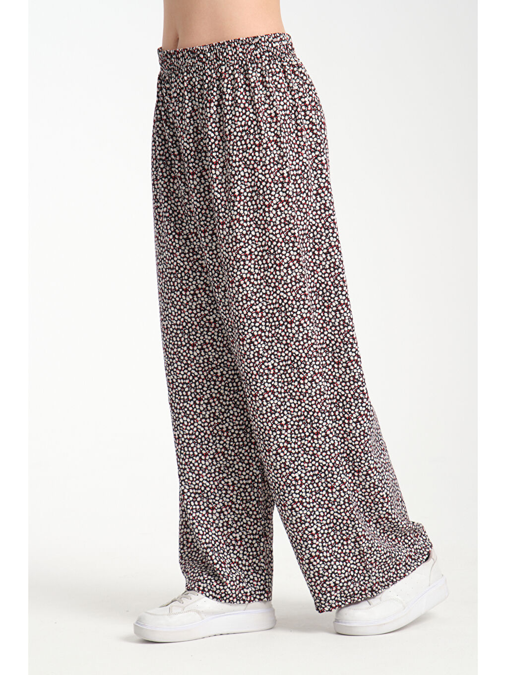 Siyah Kadın Desenli Dökümlü Viskon Pantolon 1079-2