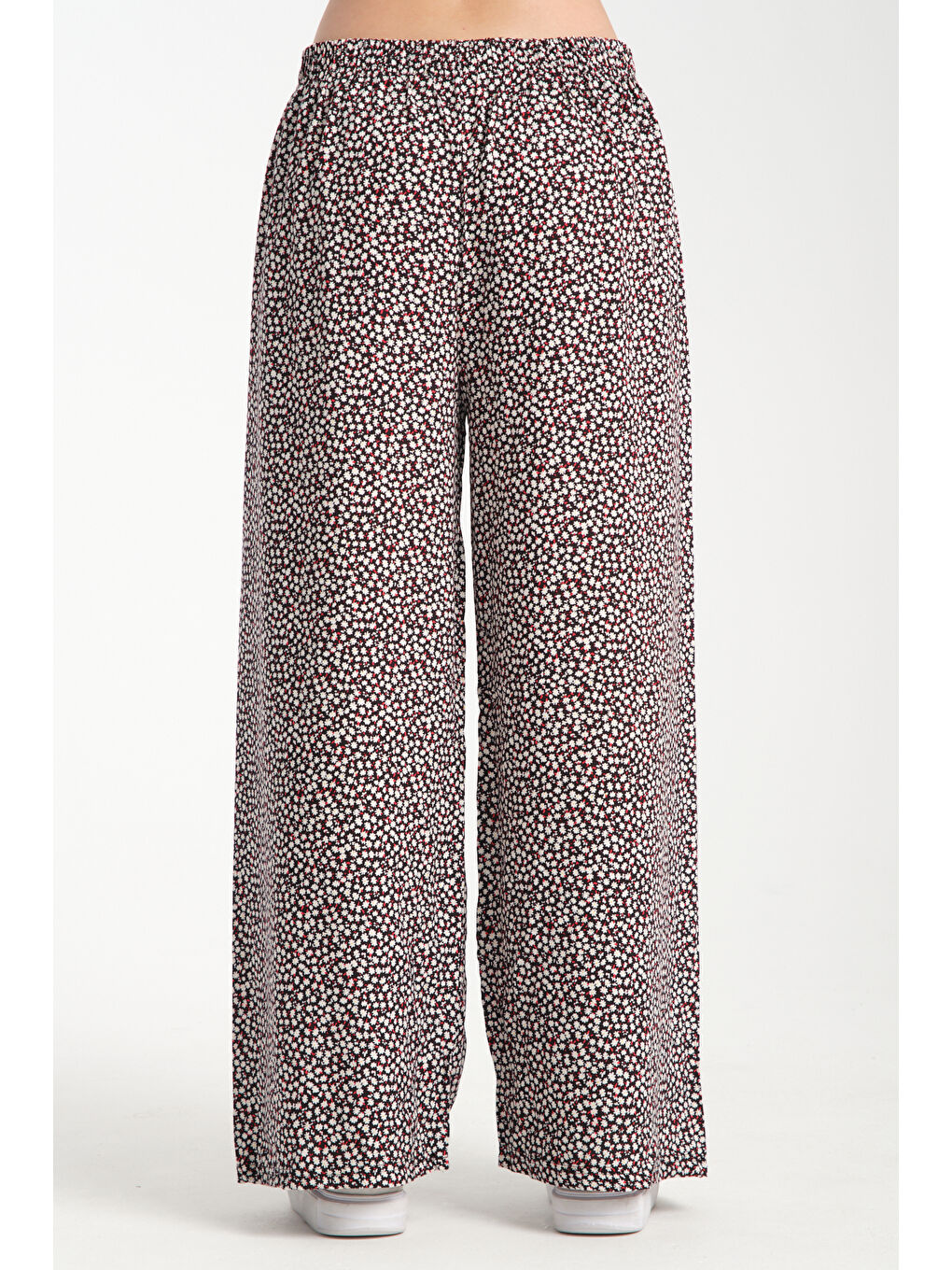 Siyah Kadın Desenli Dökümlü Viskon Pantolon 1079-3