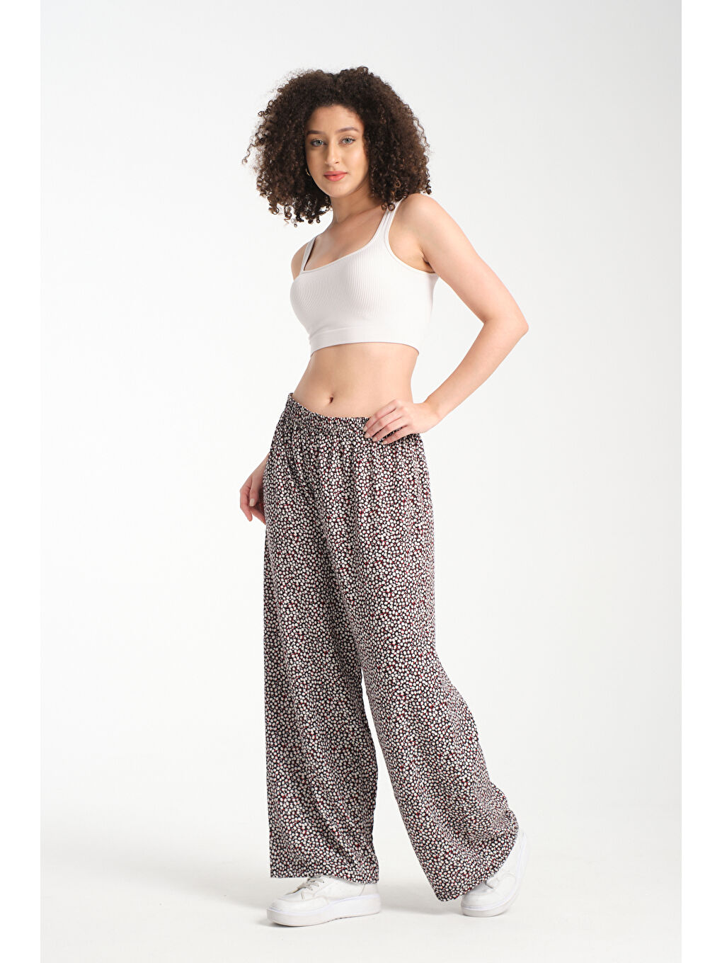 Siyah Kadın Desenli Dökümlü Viskon Pantolon 1079-4