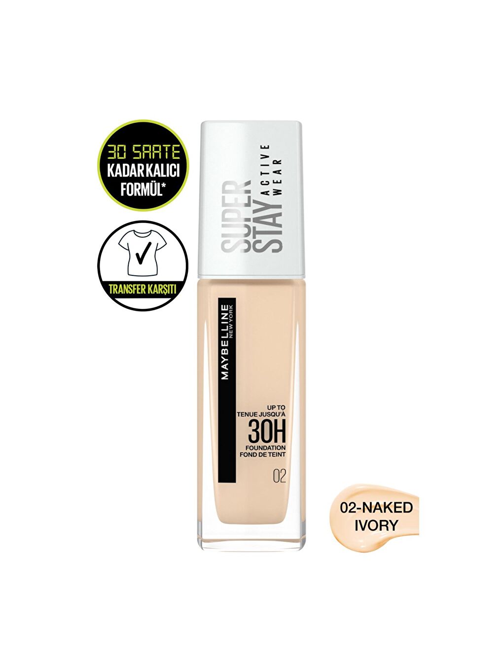 Superstay Active Wear Fondöten- 02 Naked Ivory