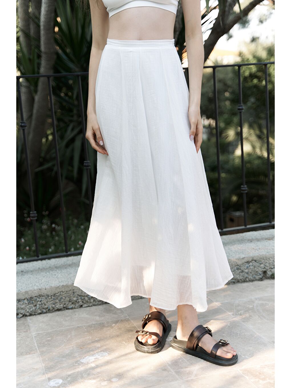 Seonag Volanlı Ekru Uzun Etek