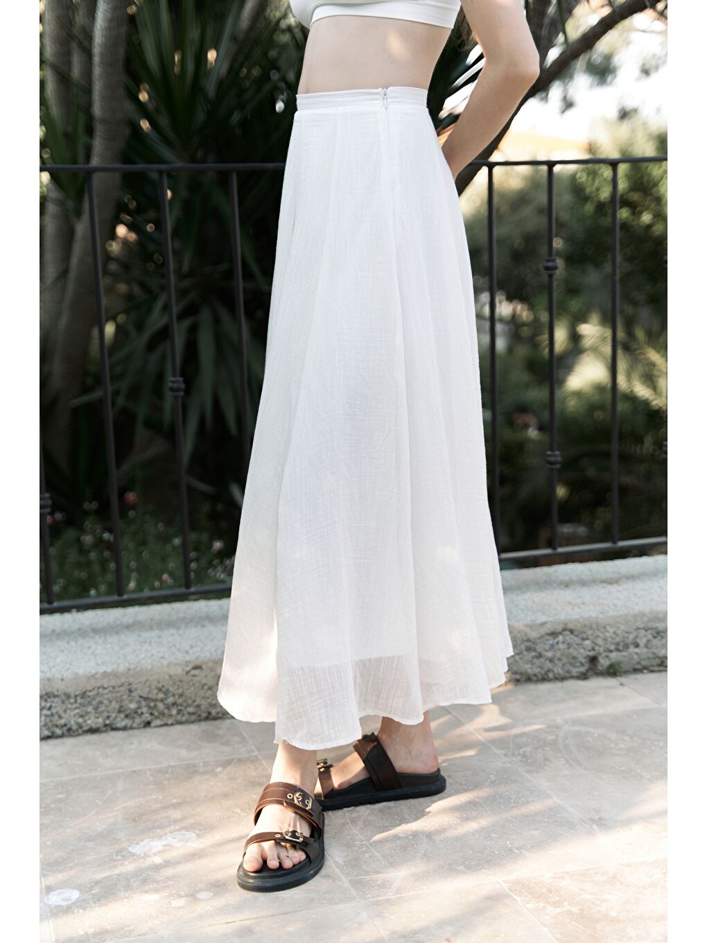 Seonag Volanlı Ekru Uzun Etek-1