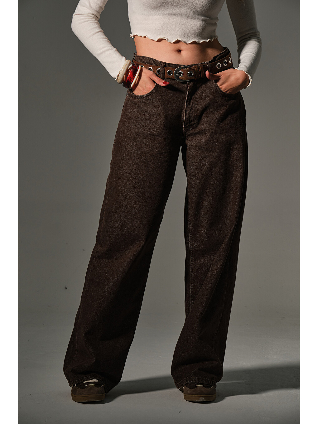 Kahverengi Normal  Bol  Salaş Geniş paça Wide leg super Baggy Kadın Pantolon @Havana-1