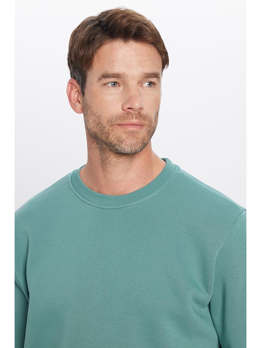 UnisexRelax Fit Rahat Kesim Pamuklu Yumuşak Dokulu İçi Polarlı Basic Petrol Bisiklet Yaka Sweatshirt