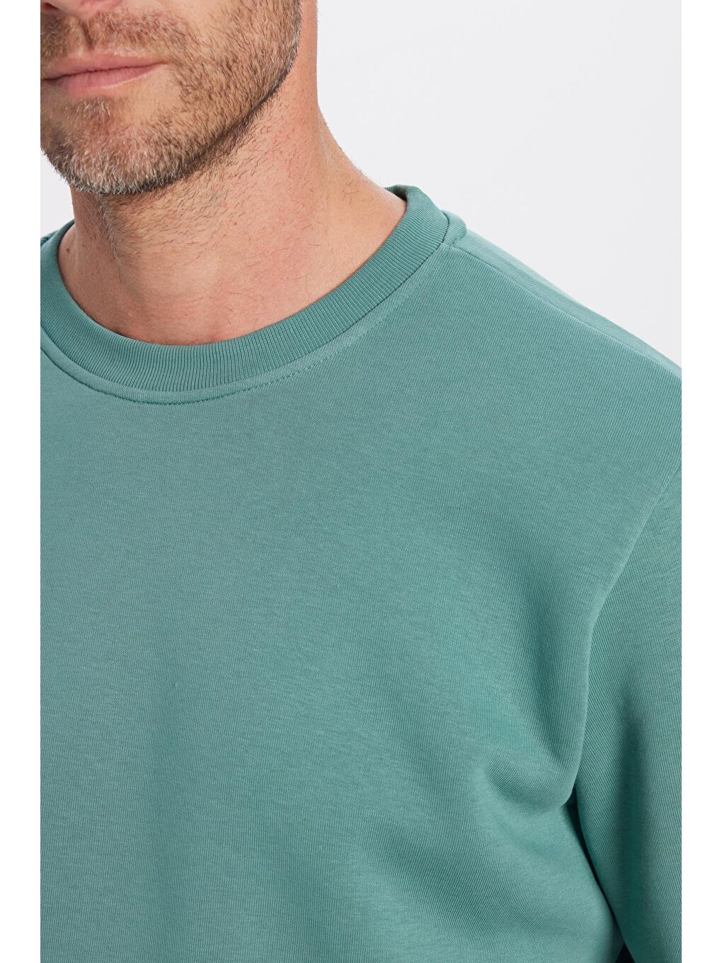 UnisexRelax Fit Rahat Kesim Pamuklu Yumuşak Dokulu İçi Polarlı Basic Petrol Bisiklet Yaka Sweatshirt-2