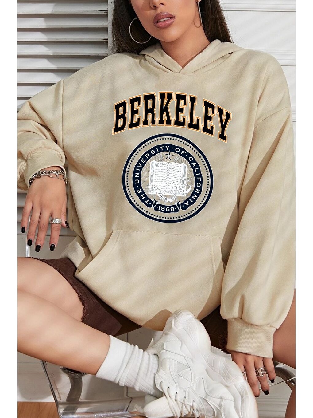 uyguntarz Bej Unisex Berkeley Baskılı Sweatshirt