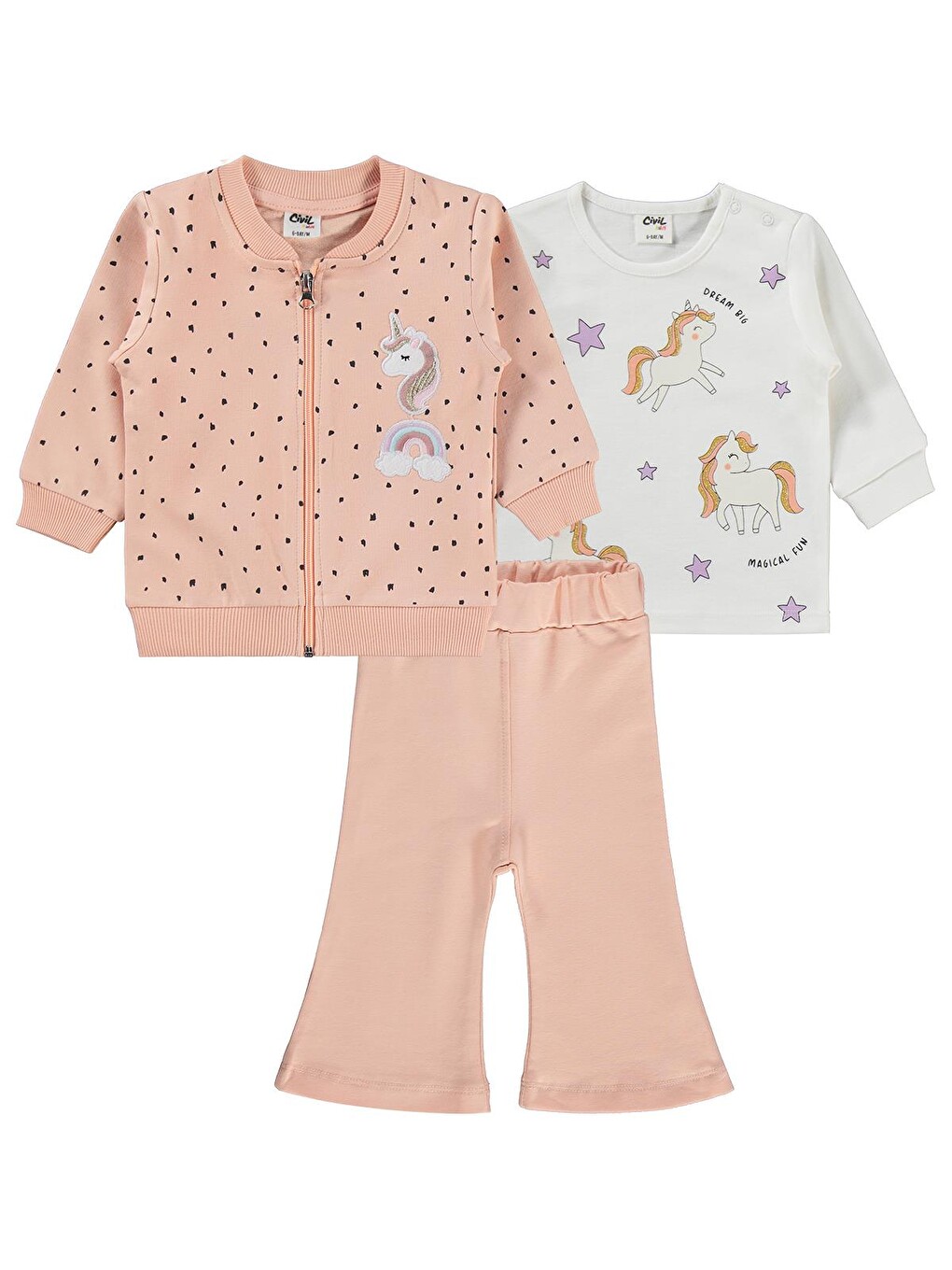 Pembe Baby Nakışlı Hırkalı 6-18 Ay Takım - Pudra