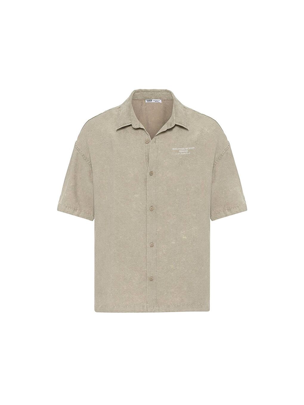 Yıkamalı Oversize Kısa Kol Baskılı Gömlek Haki-1