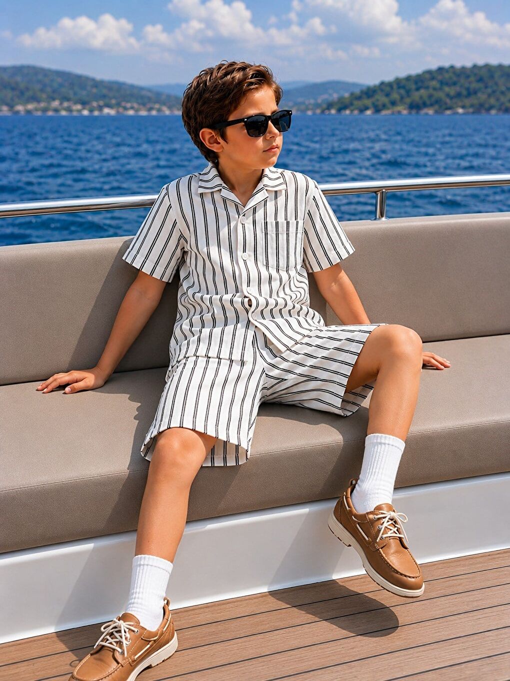Erkek Çocuk Gömlekli Şortlu Takım Siyah Çizgili 🖤👔