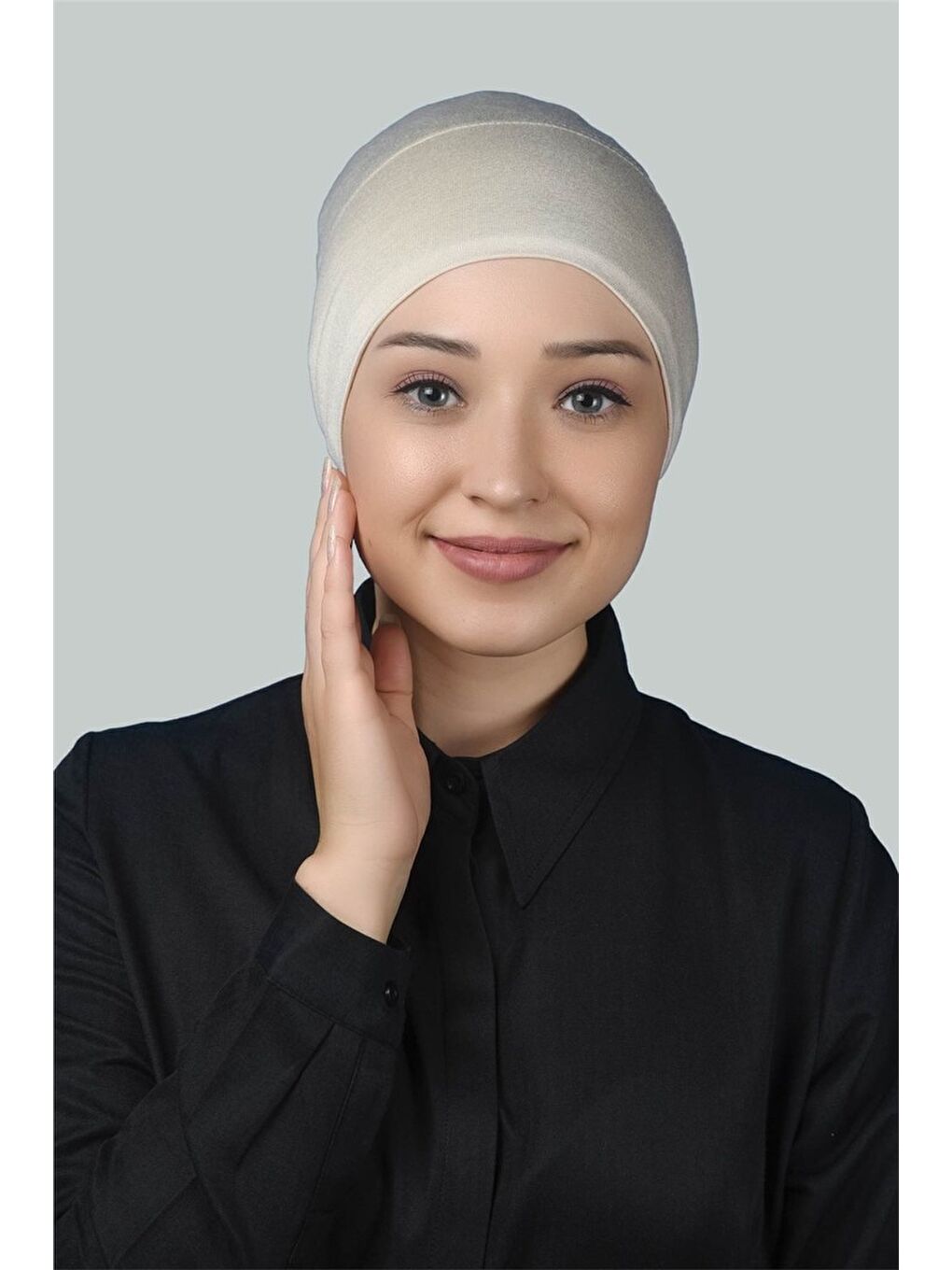 Altobeh Ekru Hazır Pratik Geçmeli Uzun Boru Tesettür Bonesi - 1
