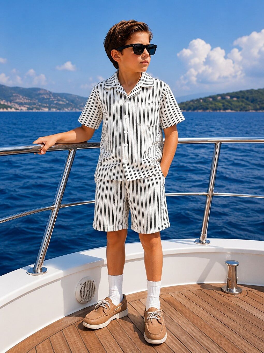 Erkek Çocuk Gömlekli Şortlu Takım Siyah Çizgili 🖤👔-1