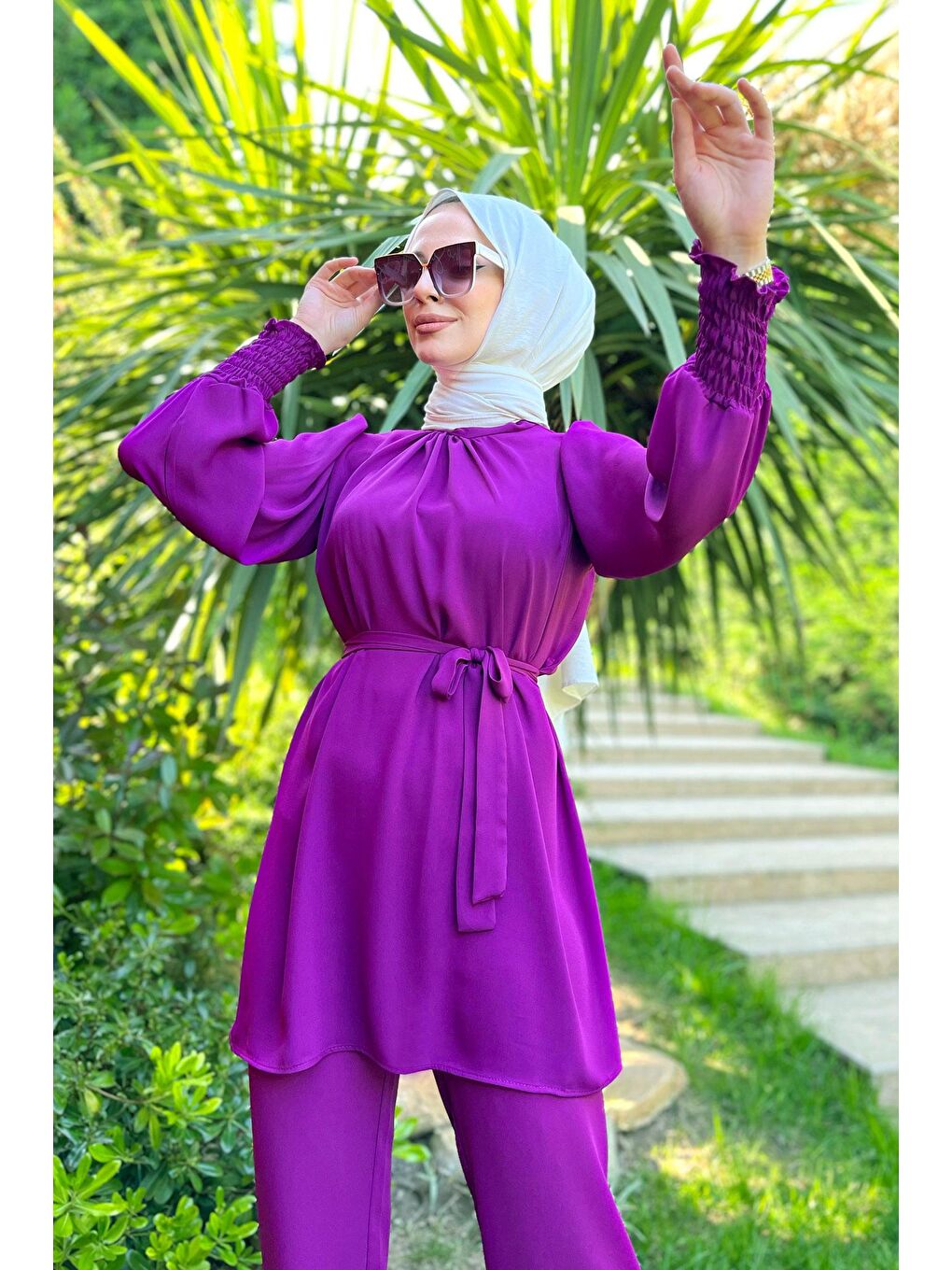 Hakim Yaka Kadın Mor Tunik+Pantolon - 13019