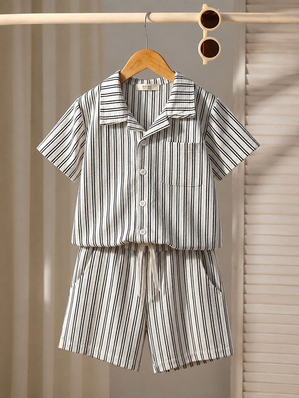 Erkek Çocuk Gömlekli Şortlu Takım Siyah Çizgili 🖤👔-2