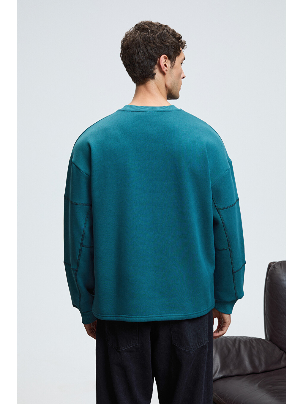 Hal Erkek Yuvarlak Yaka Önünde Ve Kollarında Süs Dikiş Detaylı Baskılı Regular Fit Yeşil Sweatshirt-5