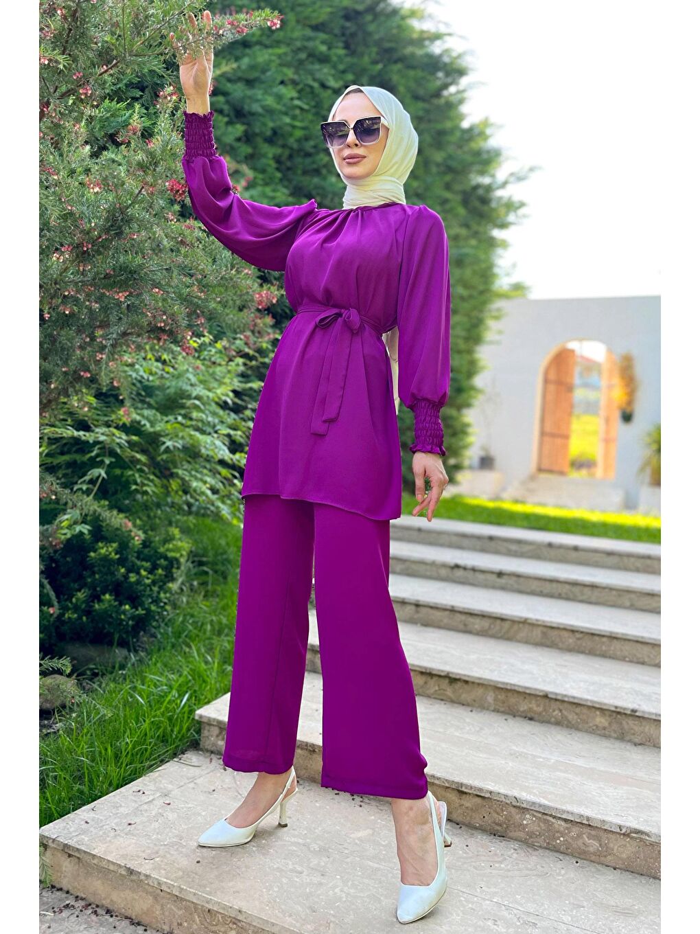 Hakim Yaka Kadın Mor Tunik+Pantolon - 13019-2