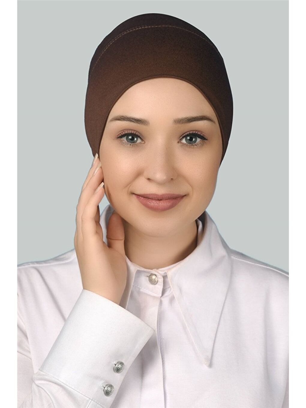 Kahverengi Hazır Pratik Geçmeli Uzun Boru Tesettür Bonesi-1