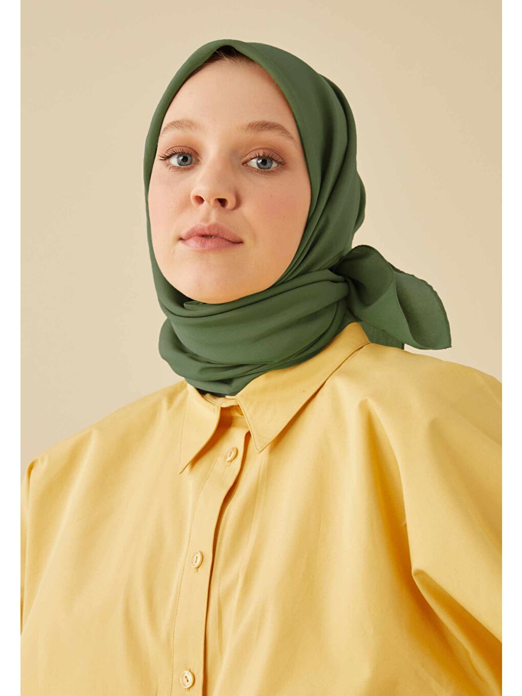 Yeşil Pamuk İpek Eşarp Yaprak