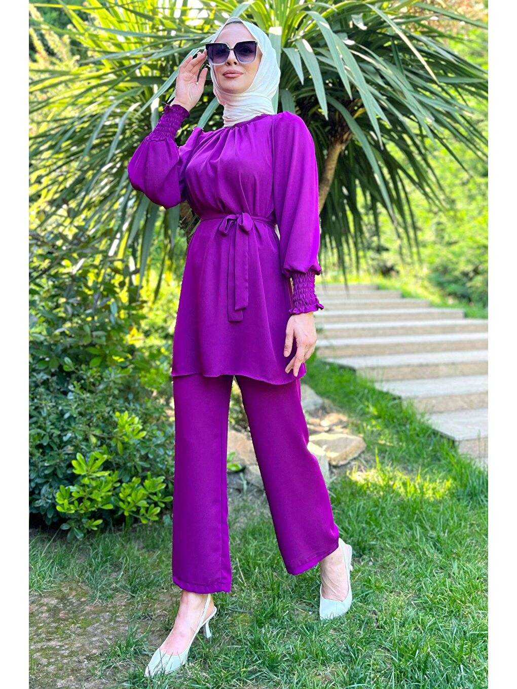Hakim Yaka Kadın Mor Tunik+Pantolon - 13019-3