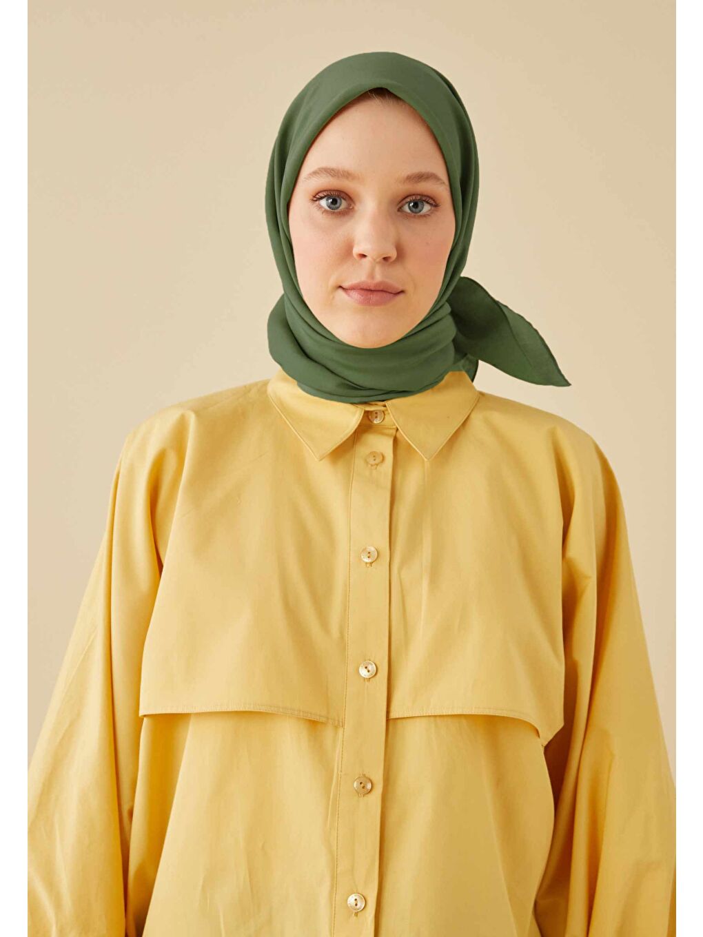 Yeşil Pamuk İpek Eşarp Yaprak-1