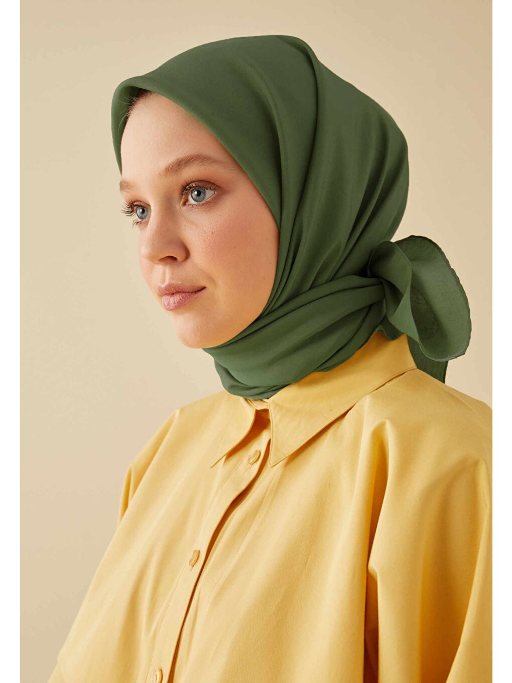 Yeşil Pamuk İpek Eşarp Yaprak-2