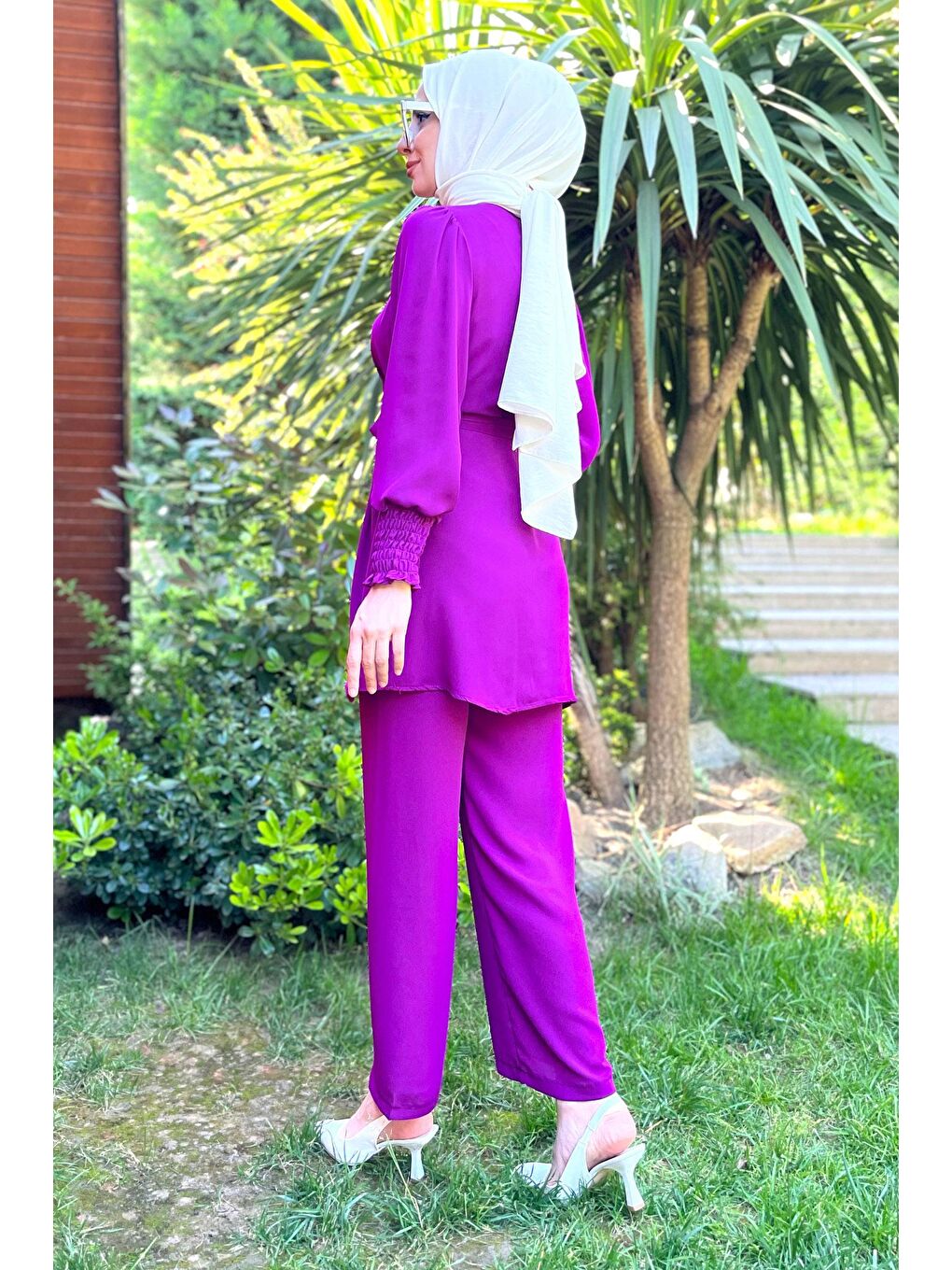 Hakim Yaka Kadın Mor Tunik+Pantolon - 13019-5