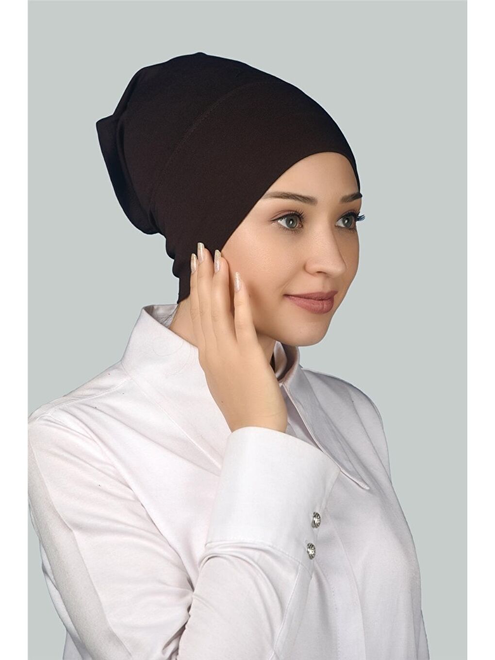 Altobeh Kahverengi Hazır Pratik Geçmeli Uzun Boru Tesettür Bonesi