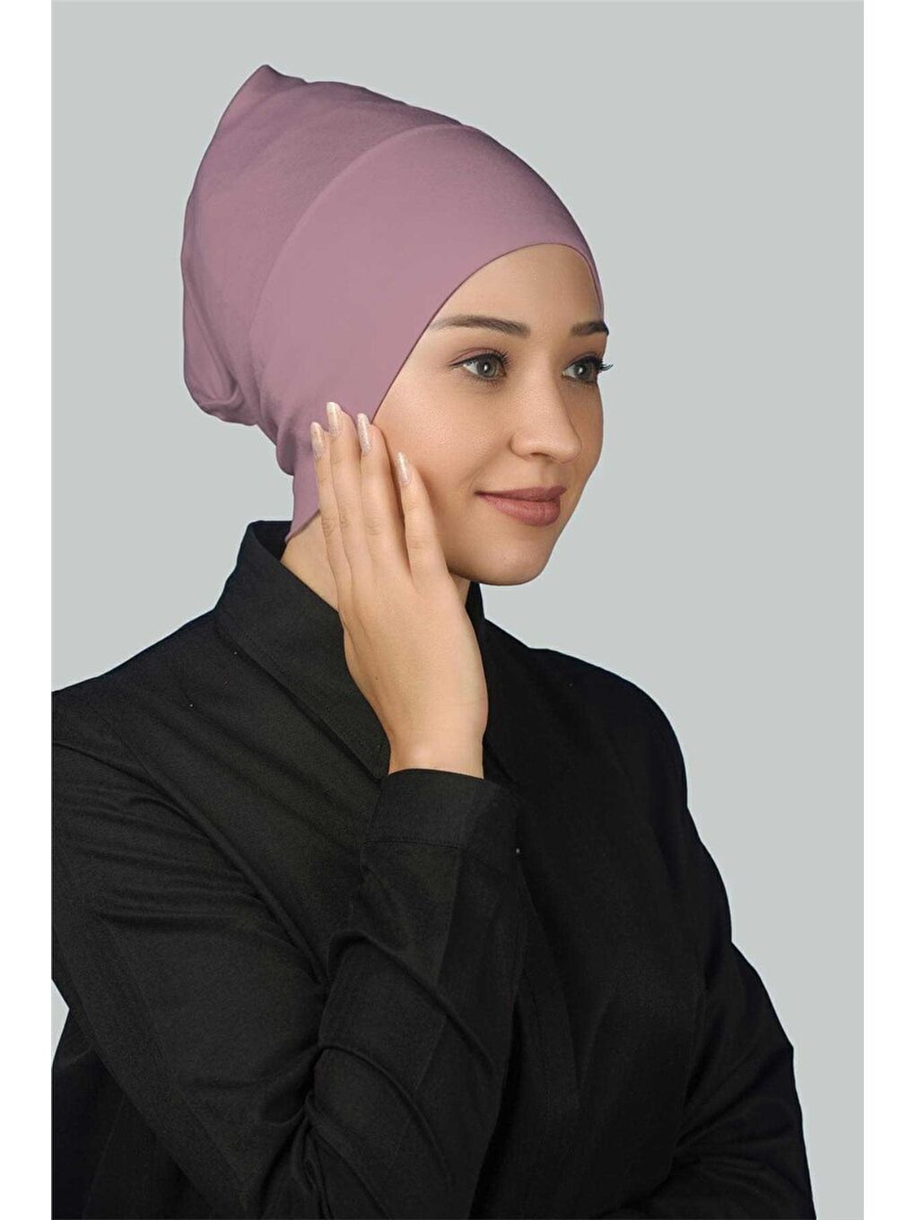 Altobeh Pembe Hazır Pratik Geçmeli Uzun Boru Tesettür Bonesi