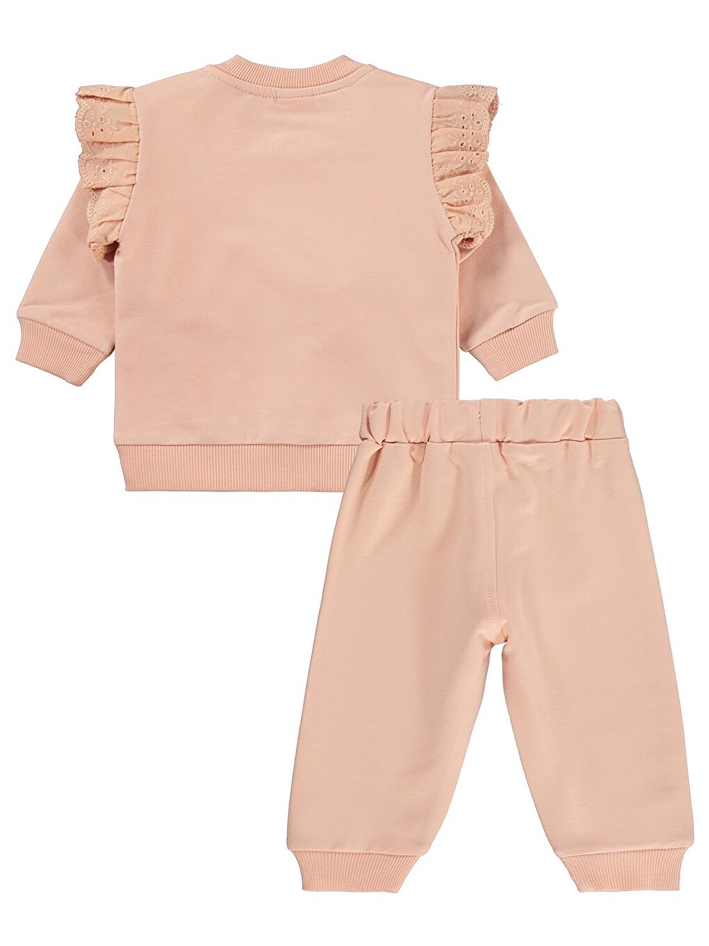 Pembe Baby Çiçek Nakışlı Hırkalı 6-18 Ay Takım - Pudra-3