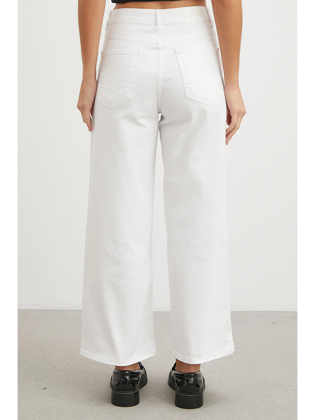 Yüksek Bel Culotte Jean Beyaz-5