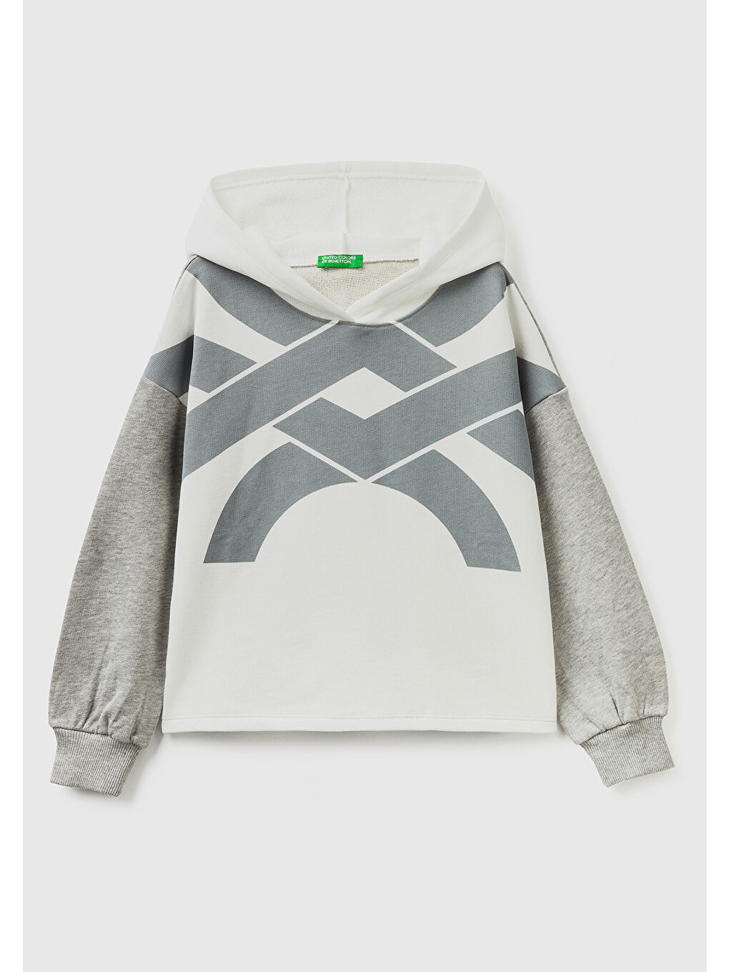 Ekru Kız Çocuk Krem Logo Baskılı Renk Bloklu Sweatshirt