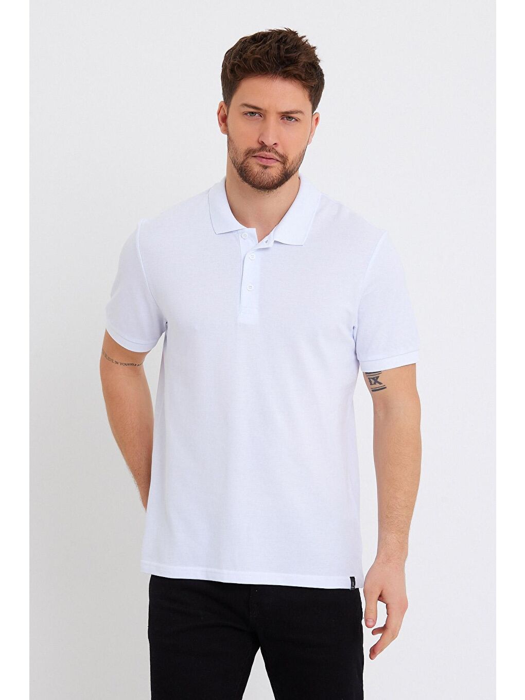 Beyaz Büyük Beden Polo Yaka Erkek Tişört