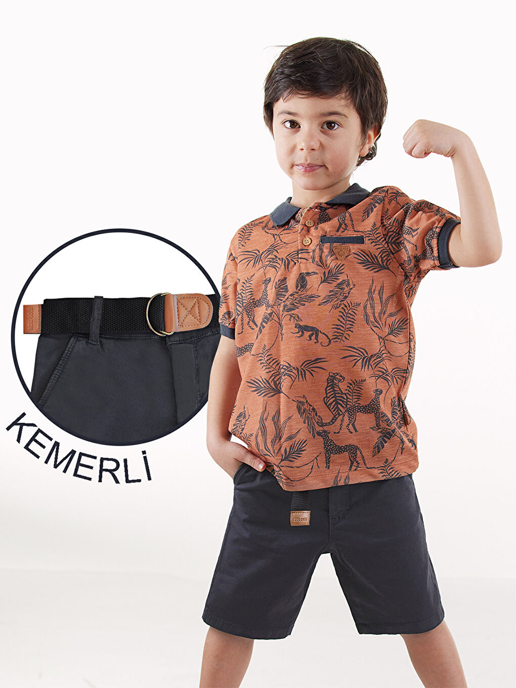 Kırmızı Erkek Çocuk 3li Takım Polo Yaka T-Shirt Şort Takım