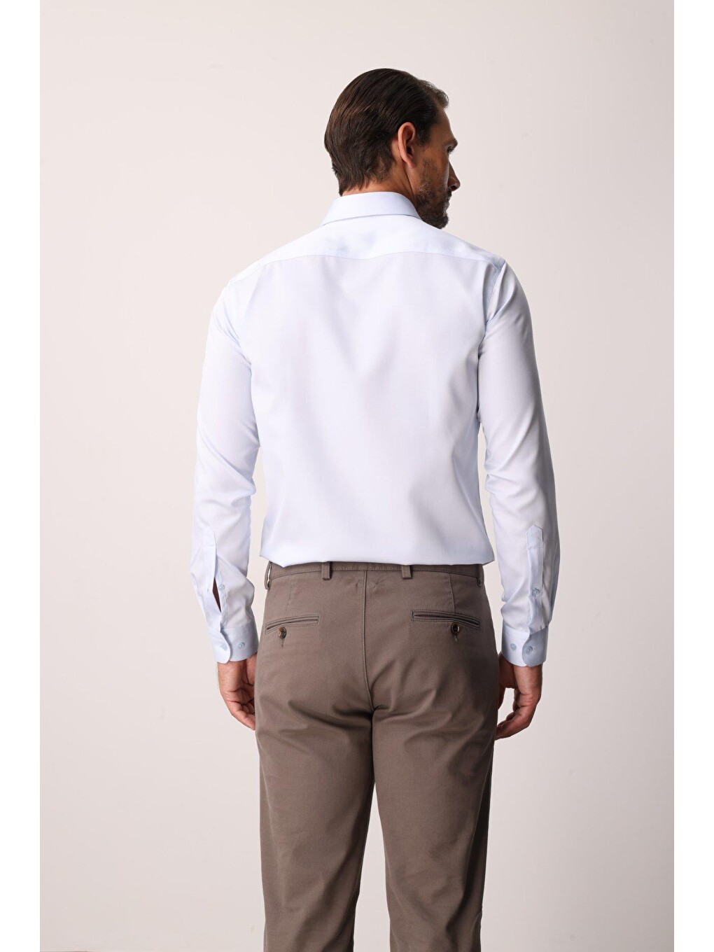 Açık Mavi Regular Fit Geniş Kalıp Klasik Yaka Düz Uzun Kollu Cepsiz %100 Pamuk Non Iron Gömlek-2