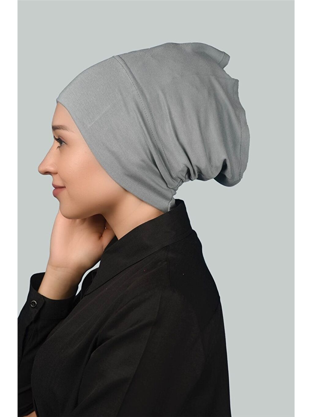 Gri Hazır Pratik Geçmeli Uzun Boru Tesettür Bonesi-2