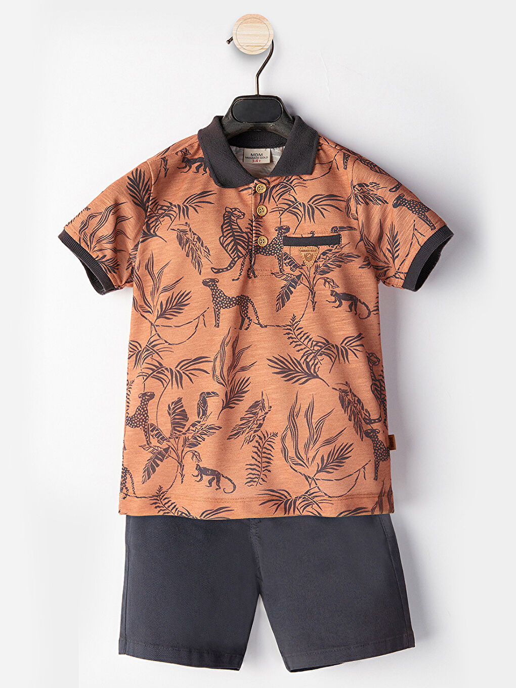 Kırmızı Erkek Çocuk 3li Takım Polo Yaka T-Shirt Şort Takım-2