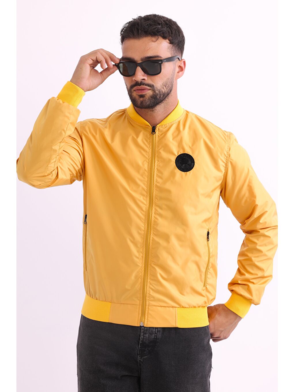 Sarı Erkek Kolej Yaka Rüzgara Dayanıklı Mevsimlik Spor Mont M-6-2