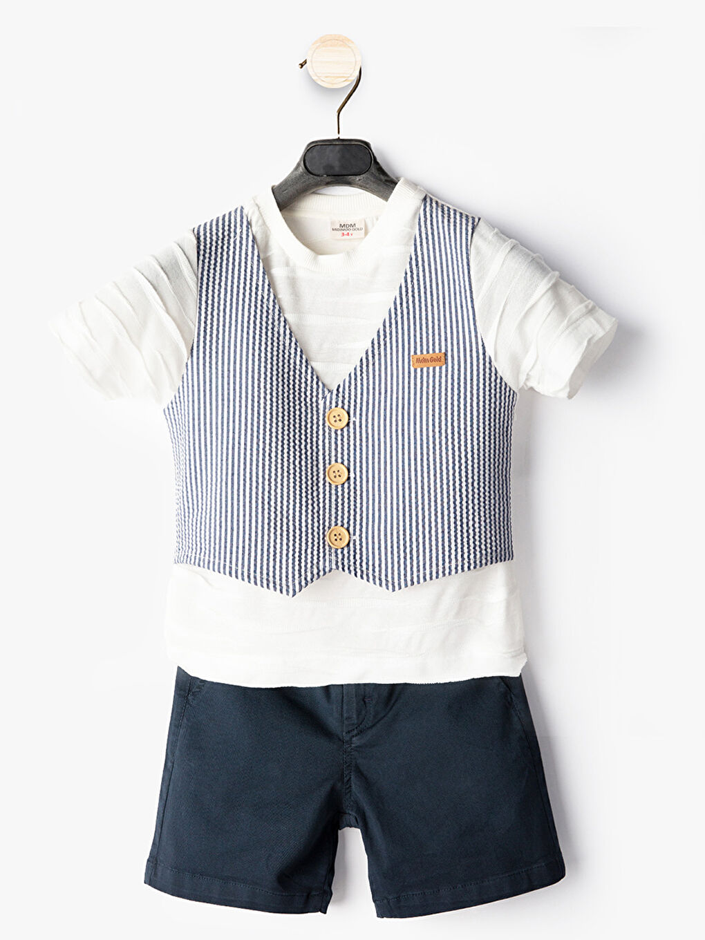 Ekru Erkek Çocuk Yelekli T-Shirt Şort Takım-2
