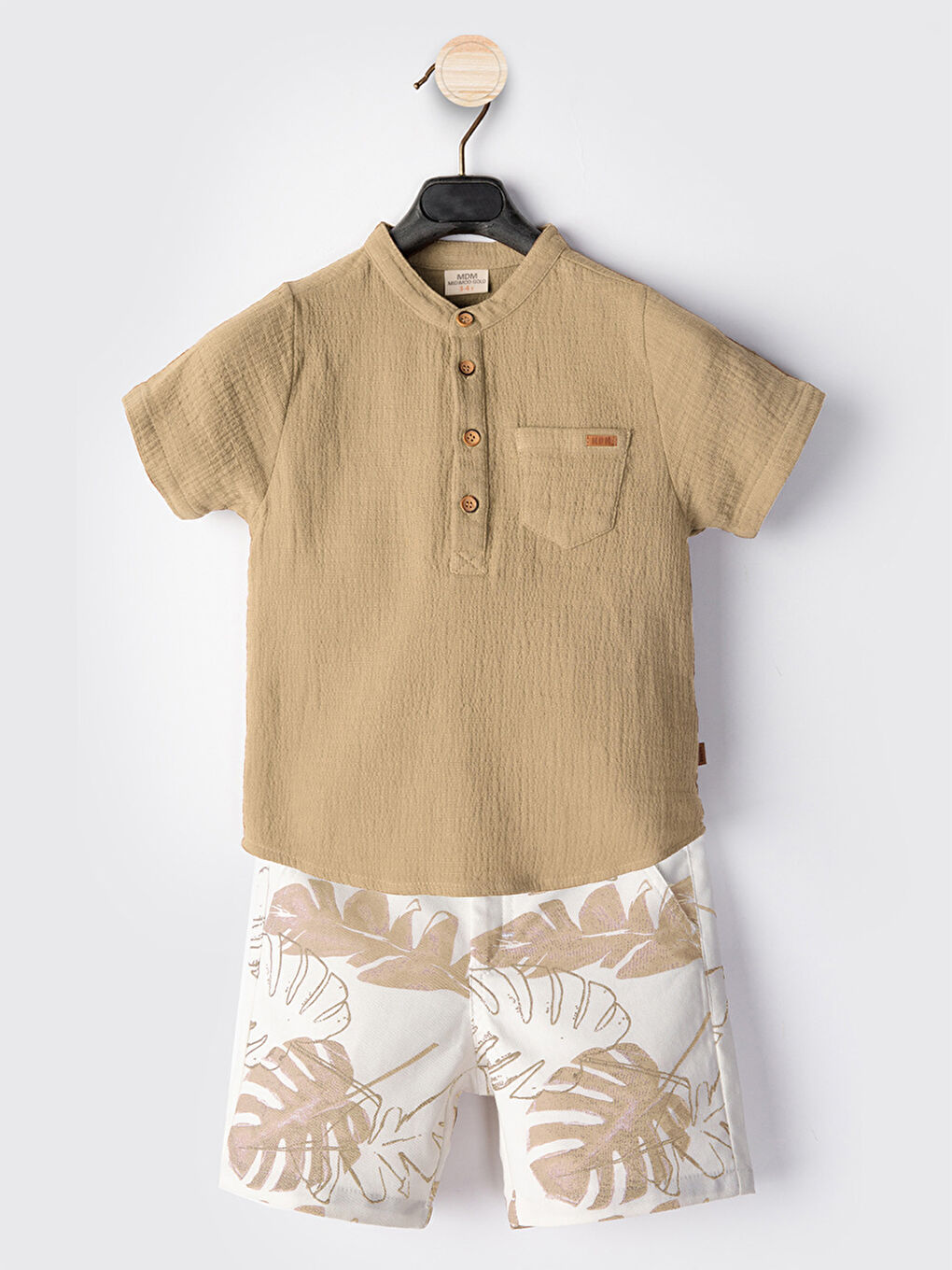 Bej Erkek Çocuk Müslin Gömlek Gabardin Şort Takım-2