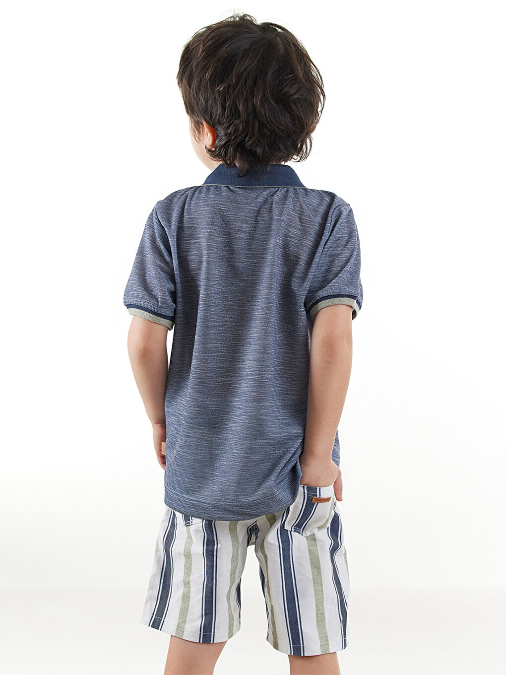 Lacivert Erkek Çocuk 3lü Takım Polo Yaka T-Shirt Şort Takım-1