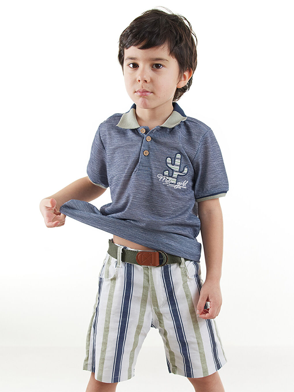 Lacivert Erkek Çocuk 3lü Takım Polo Yaka T-Shirt Şort Takım-3