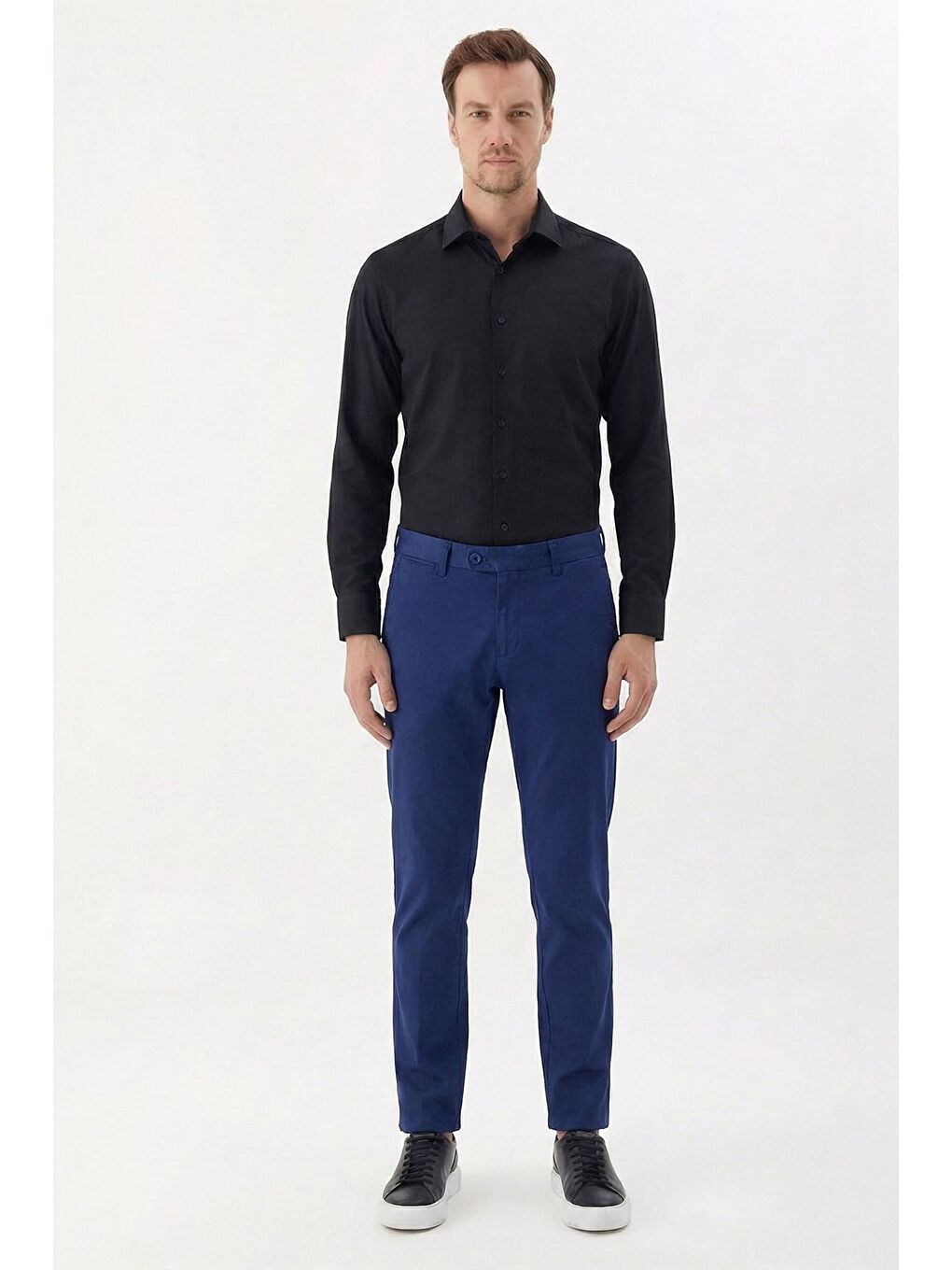 Erkek Açık Lacivert Normal Kesim Regular Fit Dokuma Monaco Normal Bel Pantolon-1