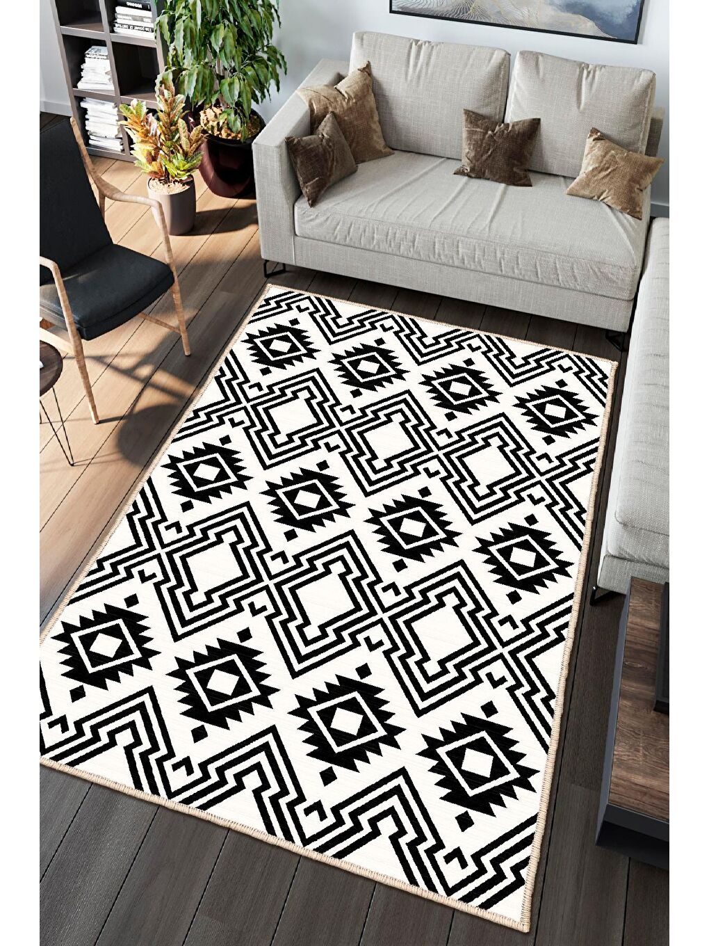 Siyah Dekoratif Özel Tasarım Modern Halısı 160x230 cm-1