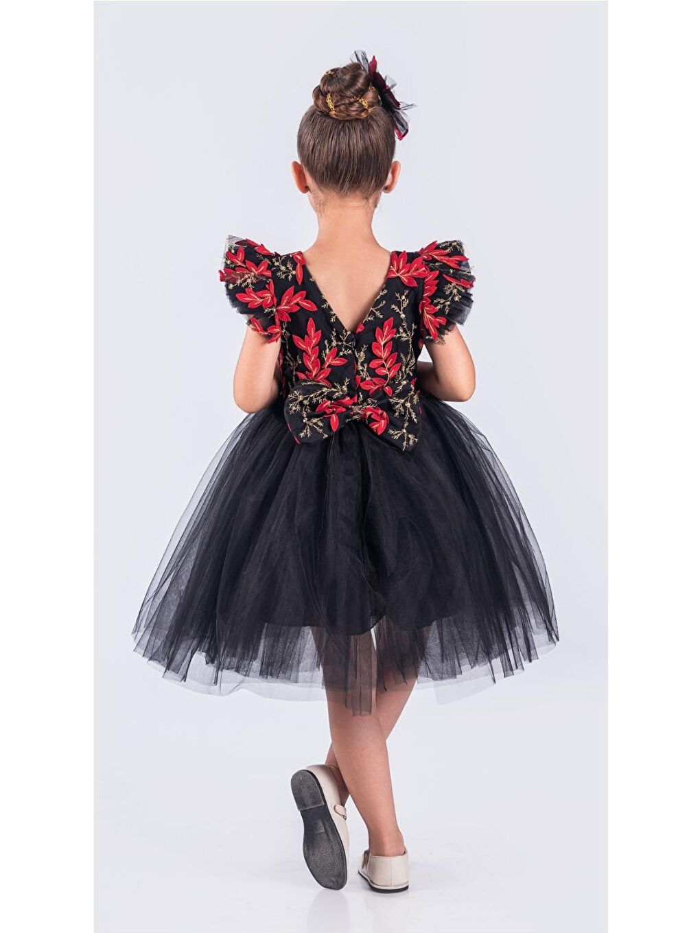 Siyah Kız Çocuk Nakışlı Tütü Etek Elbise MNK0578-8