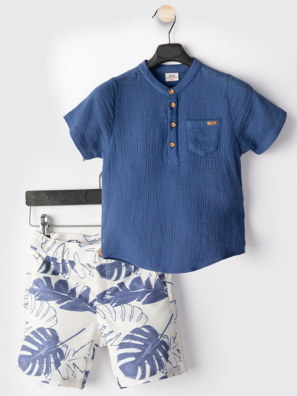 Lacivert Erkek Çocuk Müslin Gömlek Gabardin Şort Takım-2