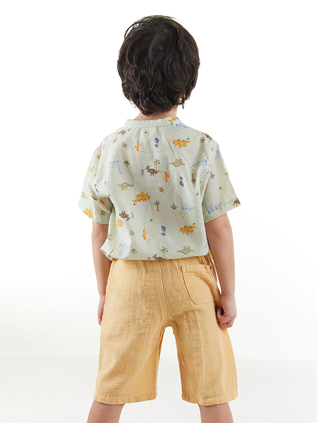 Yeşil Erkek Çocuk Bayramlık Gömlek Müslin Şort Takım-1