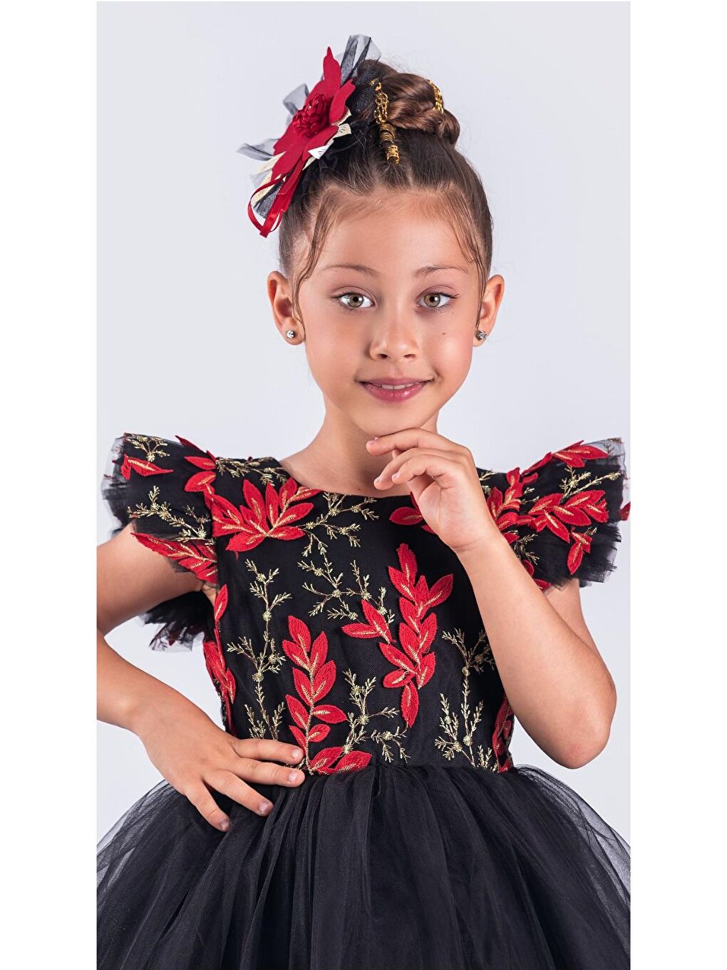 Siyah Kız Çocuk Nakışlı Tütü Etek Elbise MNK0578-9