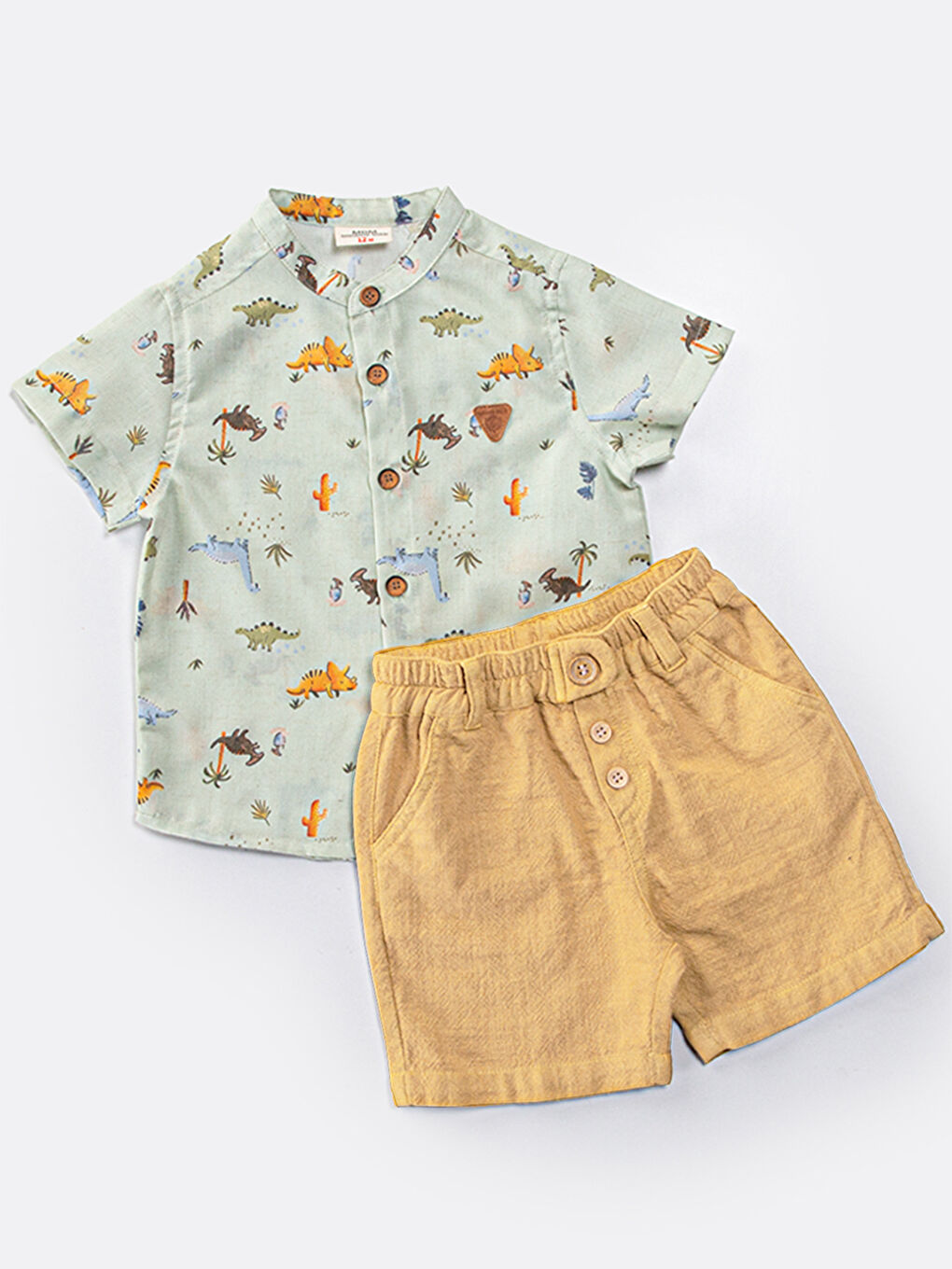 Yeşil Erkek Çocuk Bayramlık Gömlek Müslin Şort Takım-2