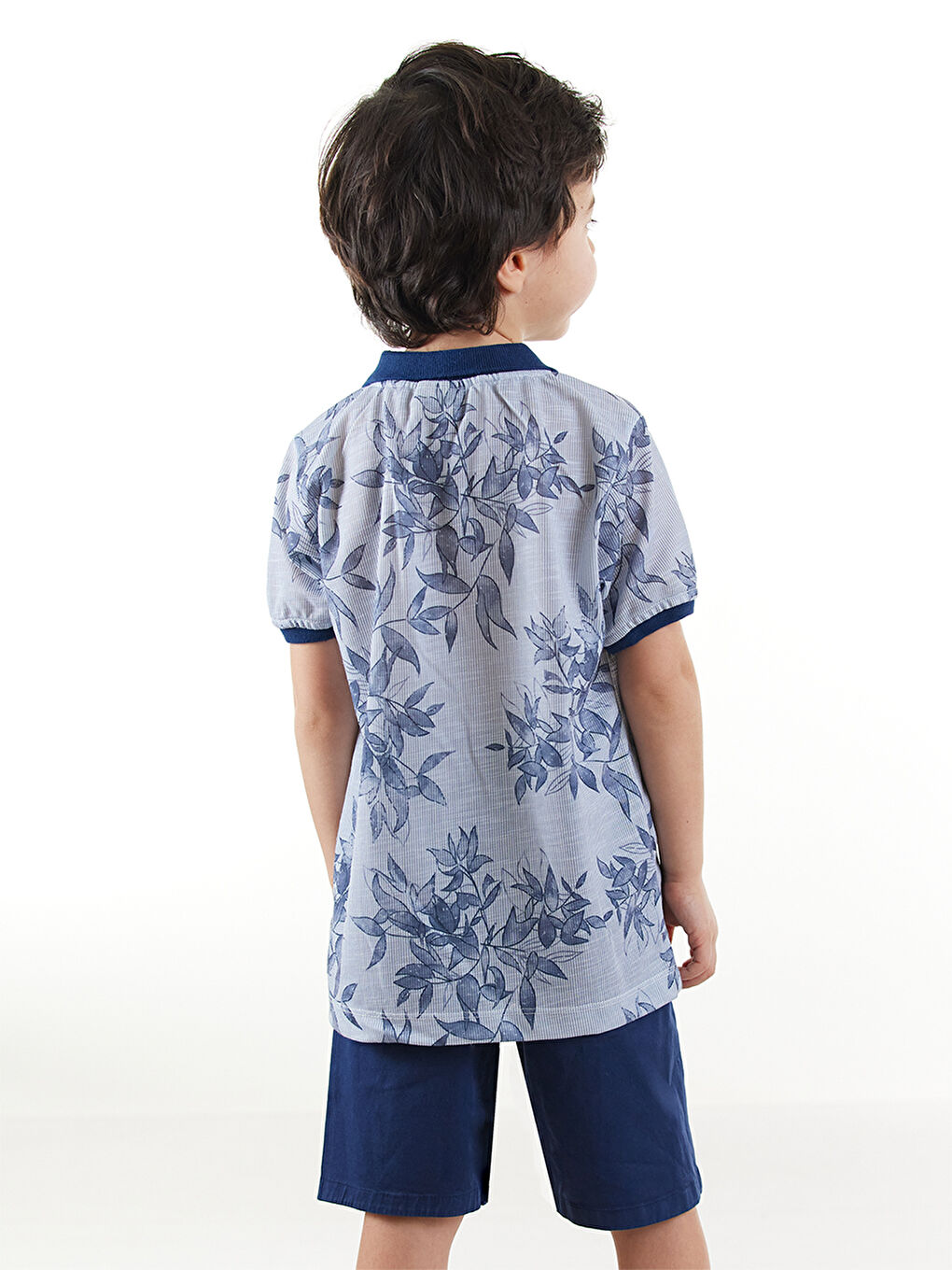 Lacivert Erkek Çocuk 3li Takım Polo Yaka T-Shirt Şort Takım-1