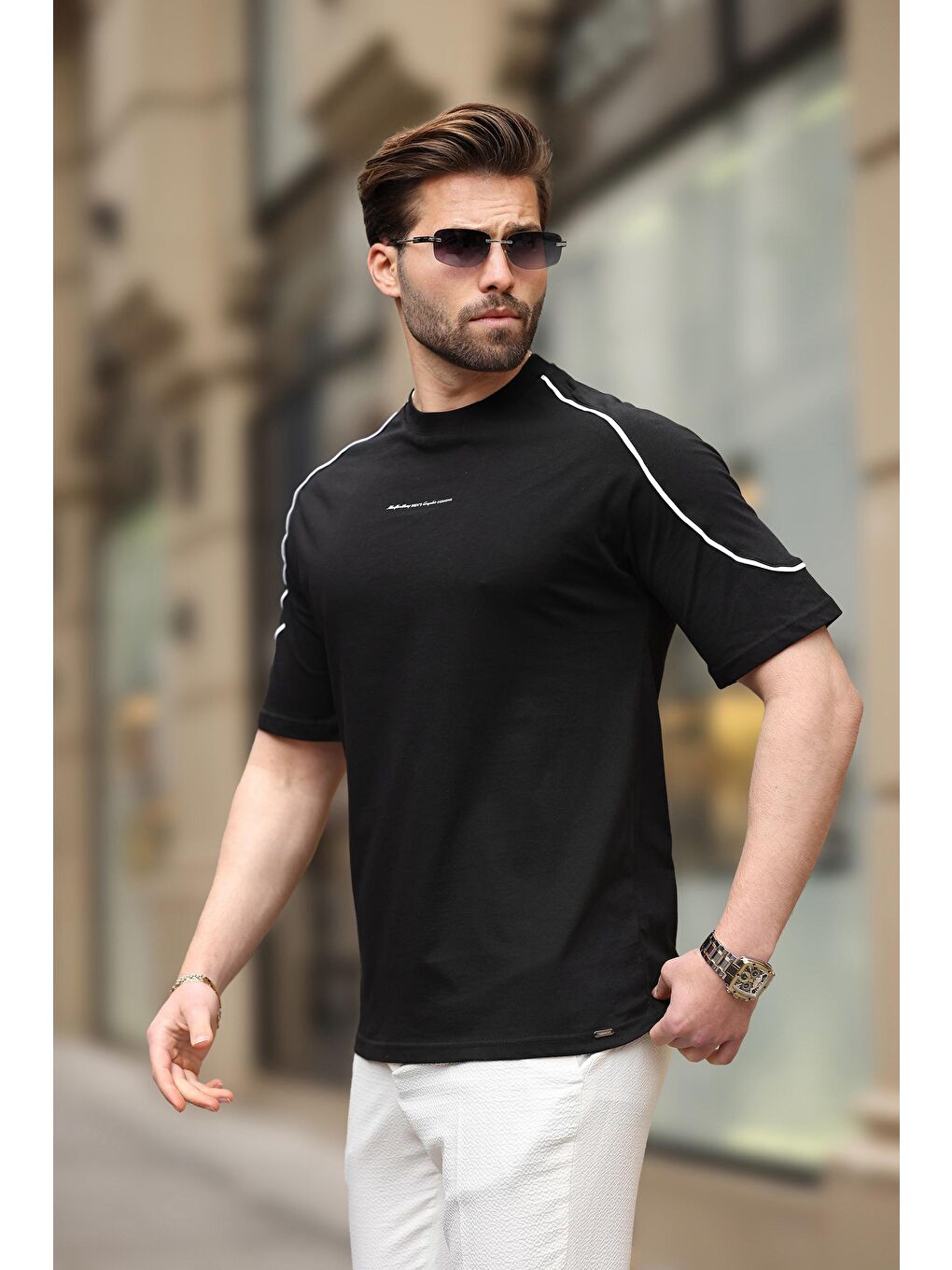 Siyah Baskılı Basic Erkek %100 Pamuk Tişört E7150