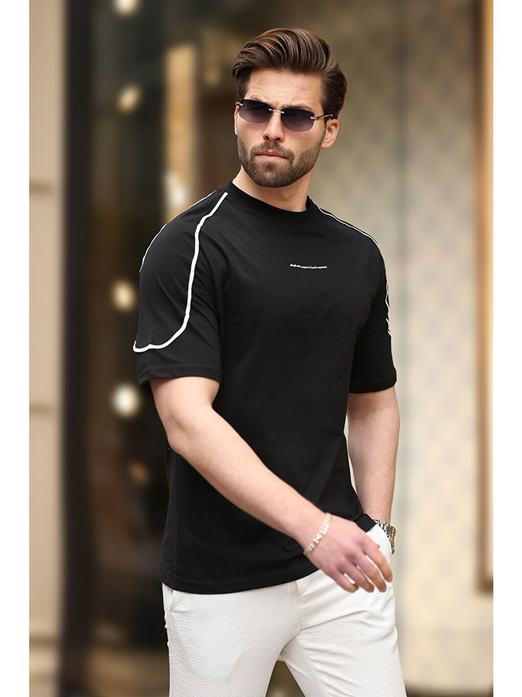 Siyah Baskılı Basic Erkek %100 Pamuk Tişört E7150-1